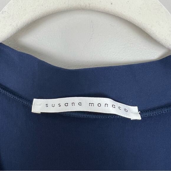 Susana Monaco Navy Fit & Flare Mini Dress XS Deep V Neck Sleeves Stretch Revolve - Picture 8 of 8